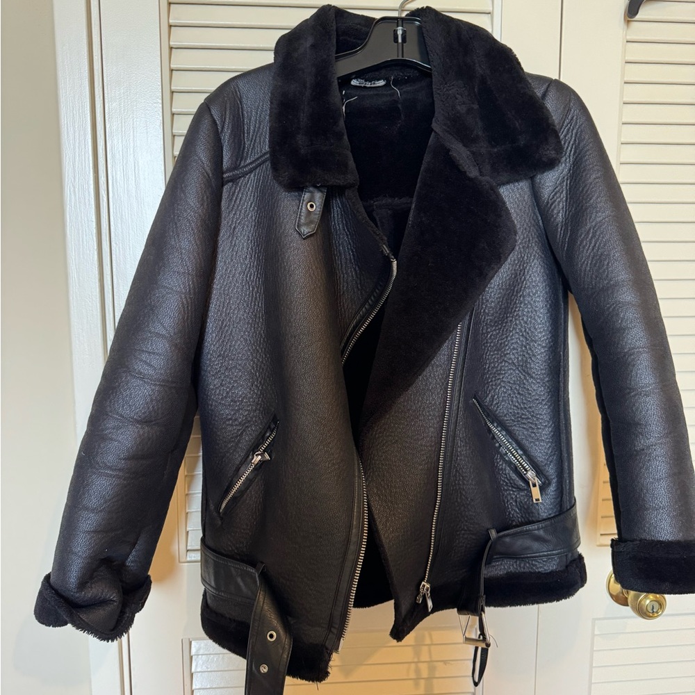 Zara shearling and leather jacket